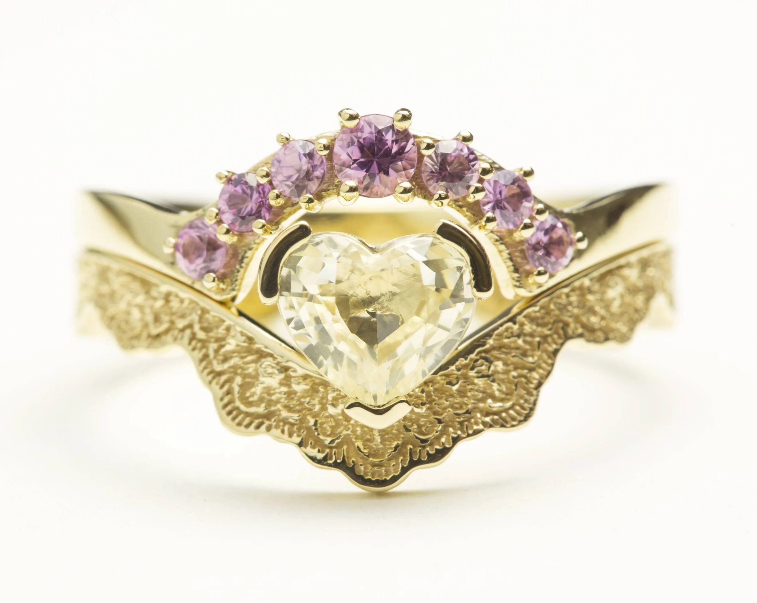 0.90 ct Yellow Heart Shaped Sapphire Stacking Ring Set in 14K Yellow Gold - Size 6.5