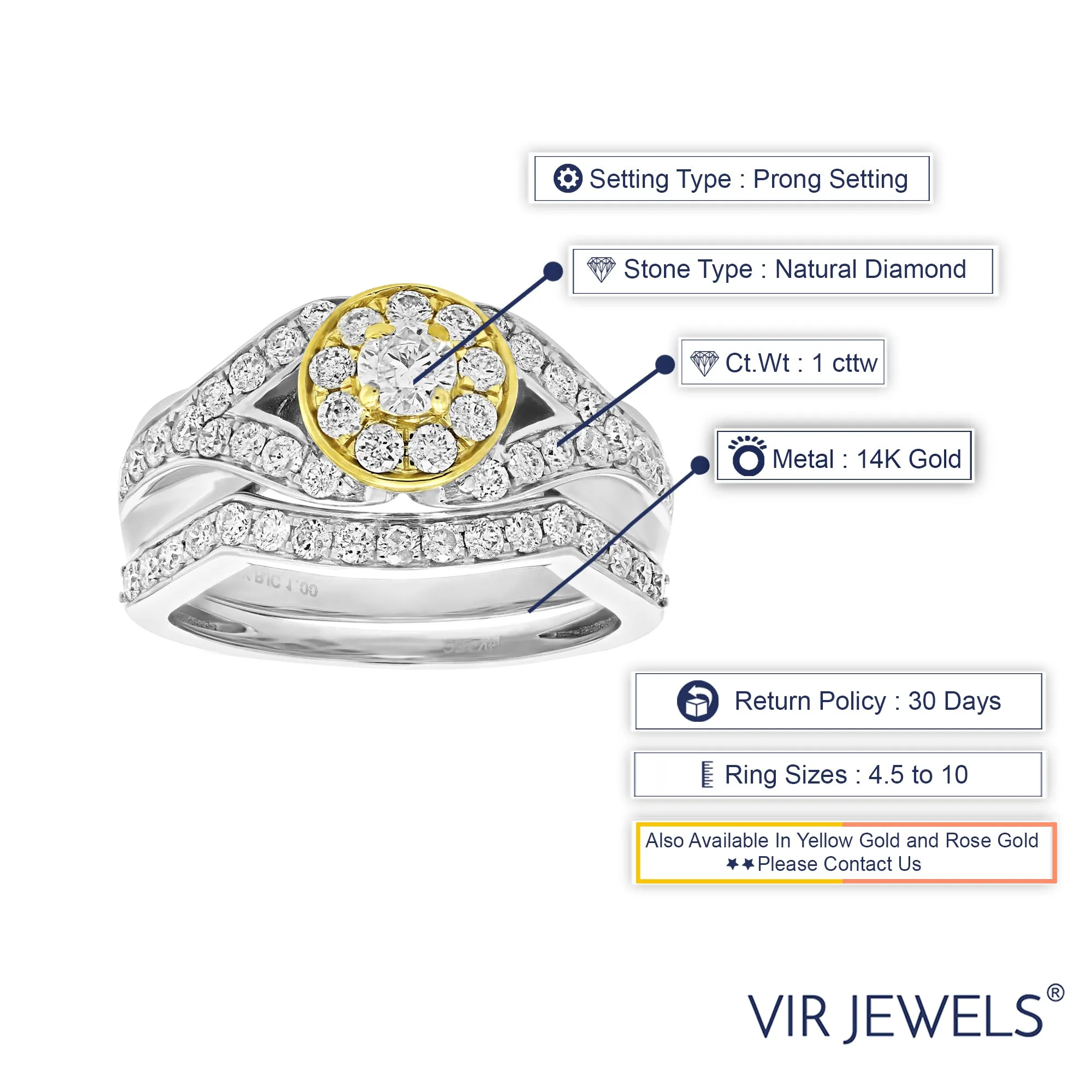 1 cttw Diamond Bridal Ring Set in 14K Two Tone Gold