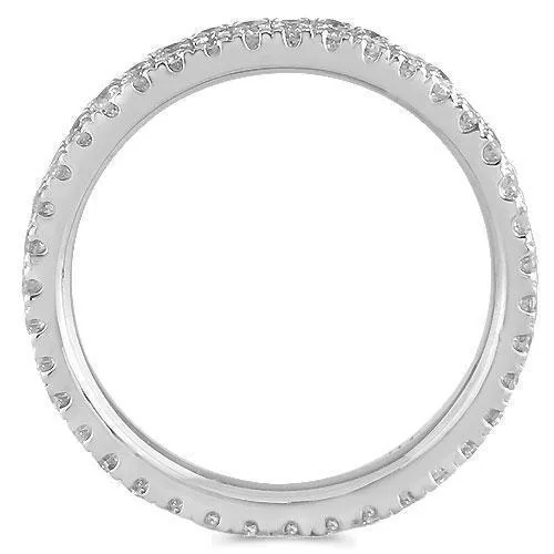 14K Solid White Gold Womens Two Row Diamond Wedding Ring Band 1.35 Ctw