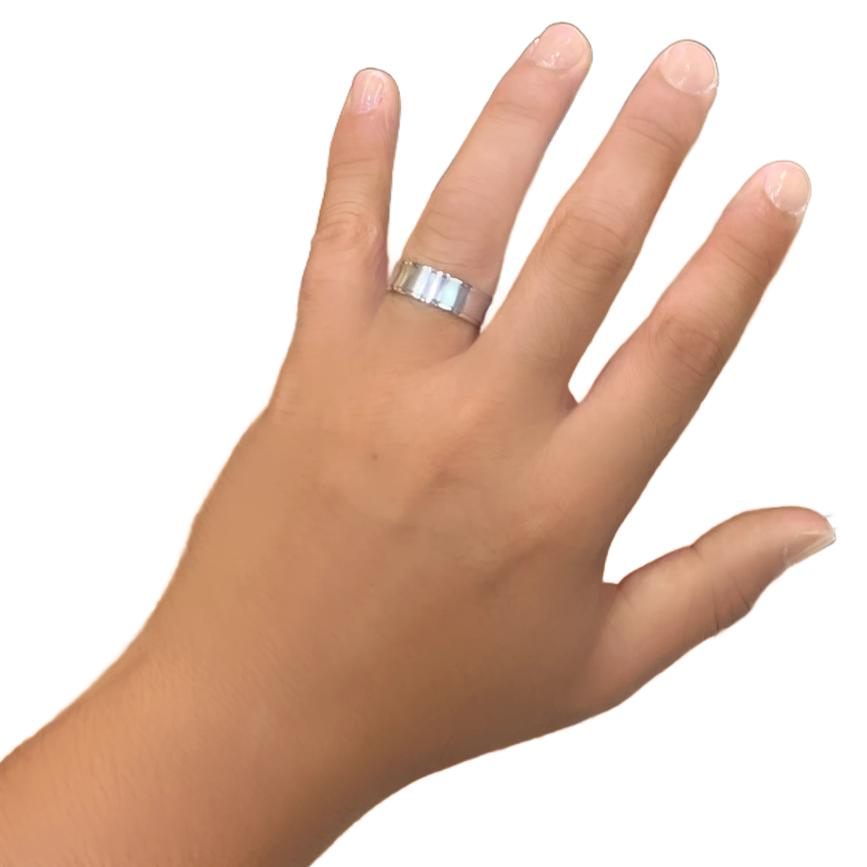 7MM White Gold Carved Satin Wedding Band
