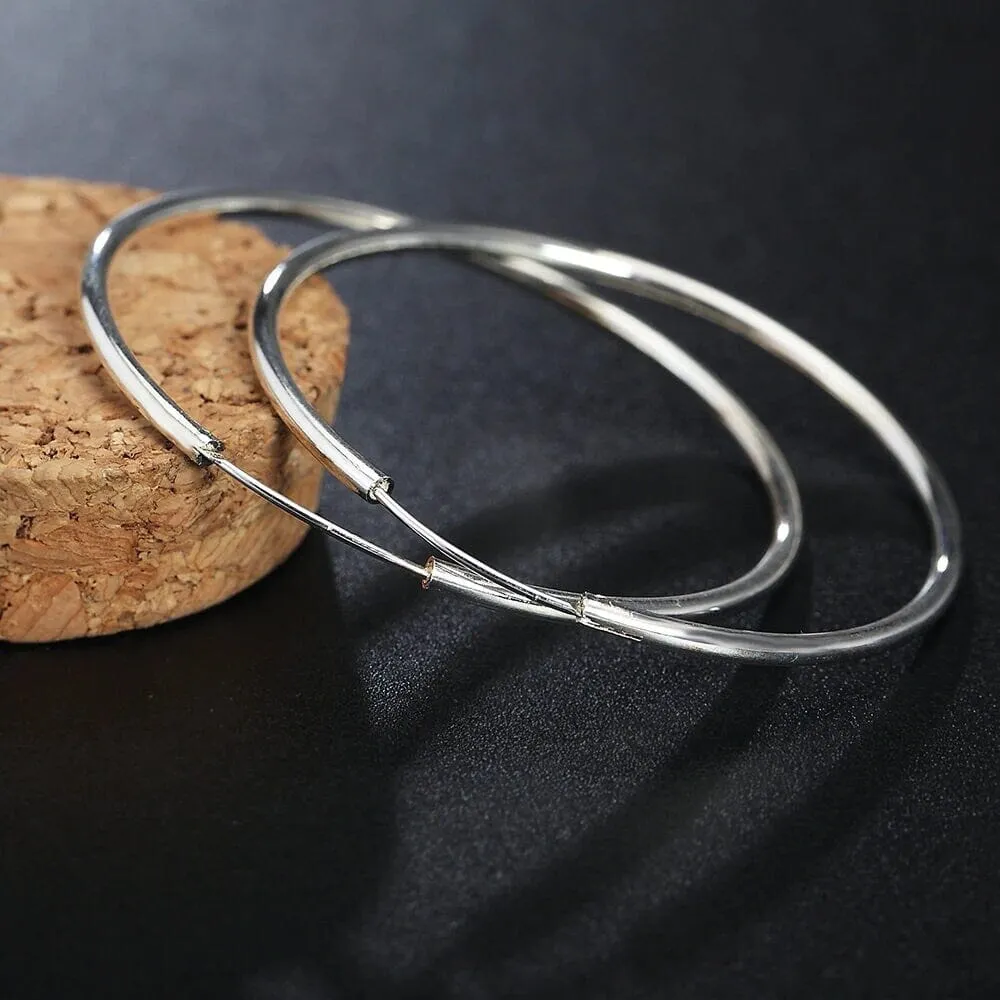 925 Sterling Silver Endless Hoop Earrings 50MM or 60MM, Bridal Fine Jewelry Hollow Tube Hoop Earrings