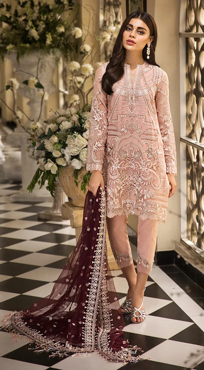 Beautiful designer chiffon dress Pakistani in tea pink color # P2254