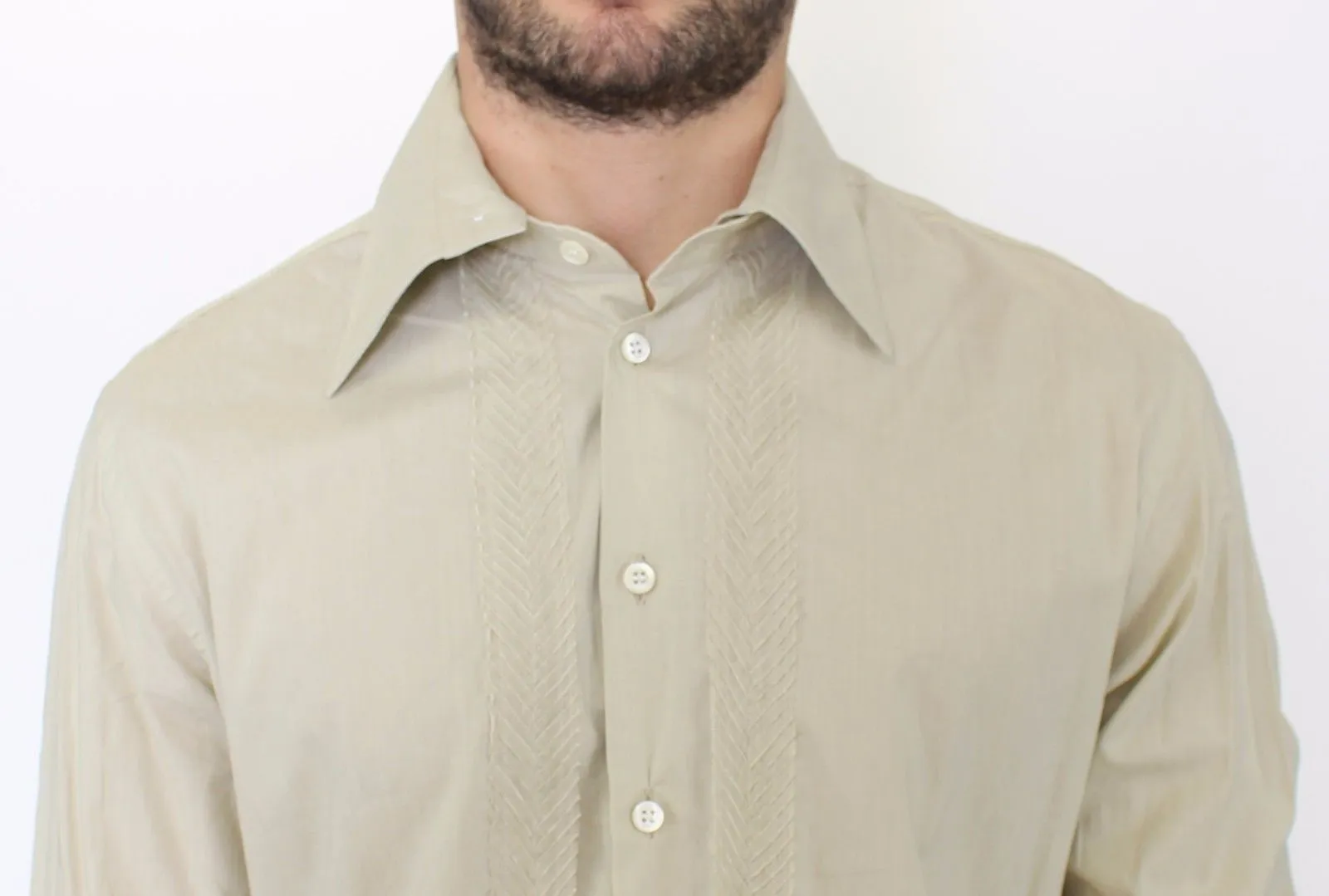Beige Cotton Casual Long Sleeve Long Shirt