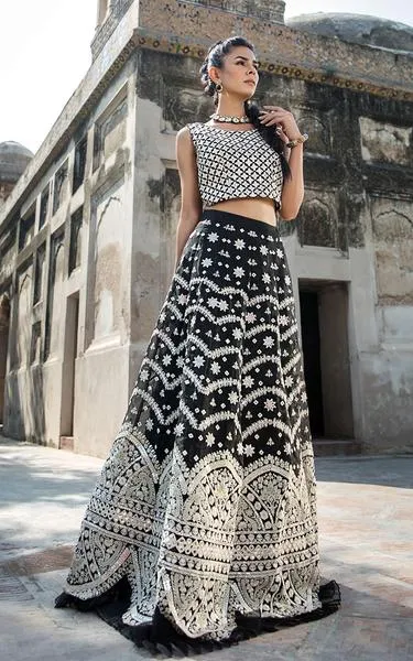 Black Lehnga Choli with White Embroidery #Y6141