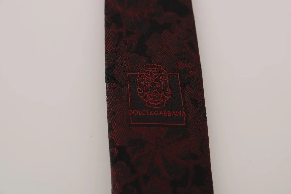 Bordeaux Silk Floral Print Classic Tie