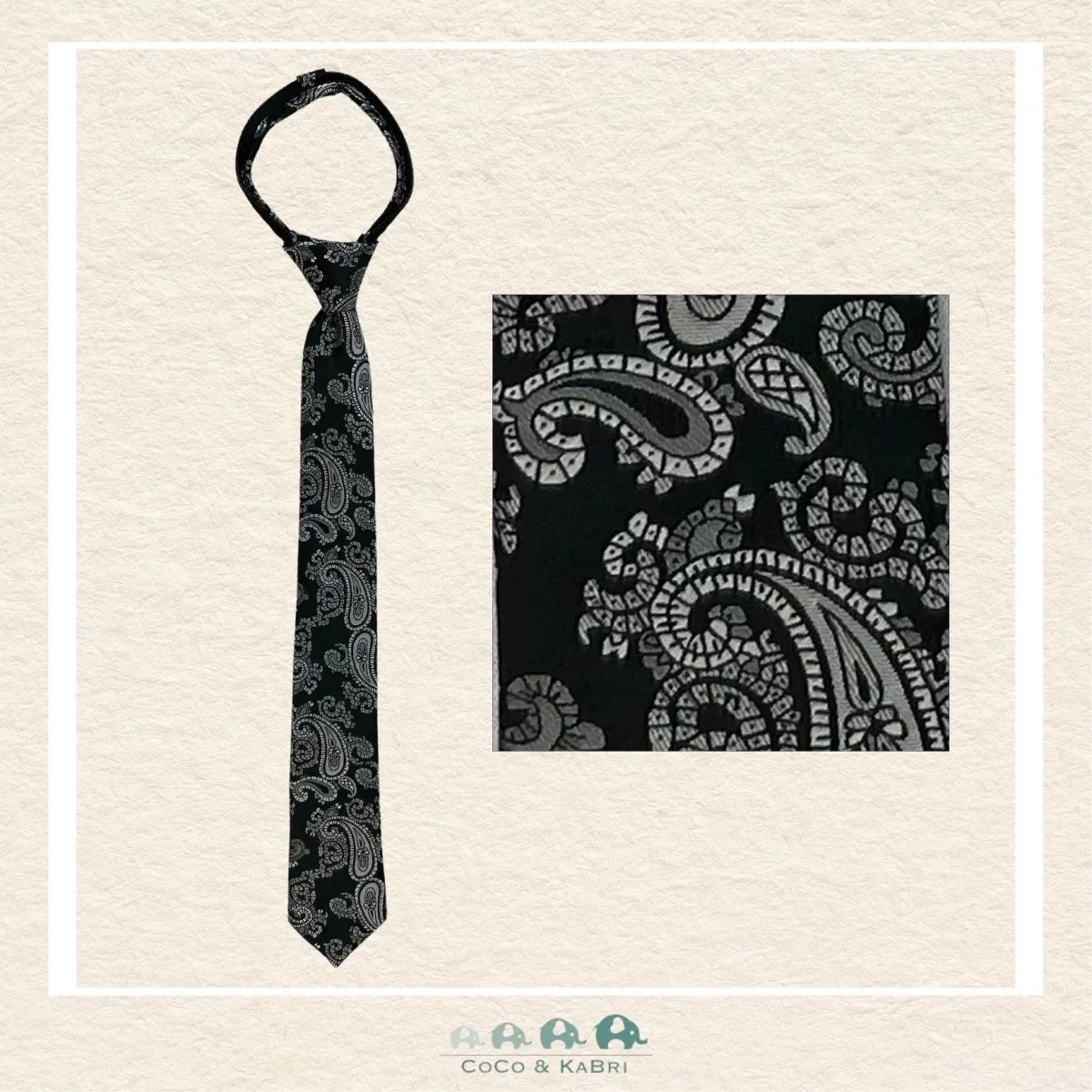 Boys Zipper Tie- Gray Paisley 14"