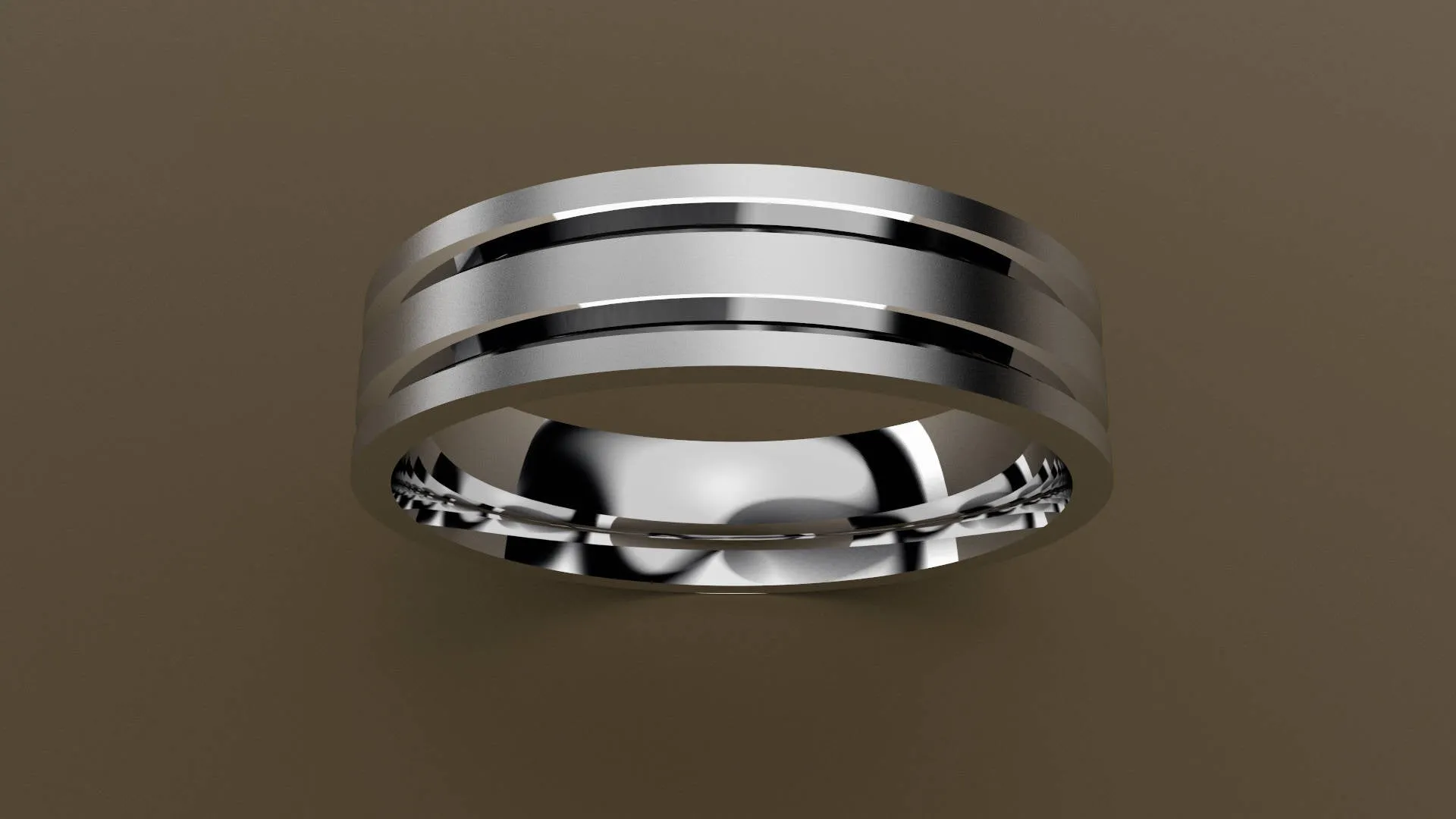 Brushed White Gold 6mm Double V Groove Wedding Band