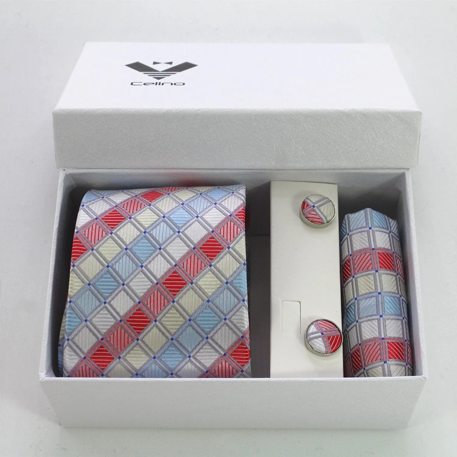 Celino Turkish Woven Silk Necktie Set with Cufflinks & Handkerchief for Men