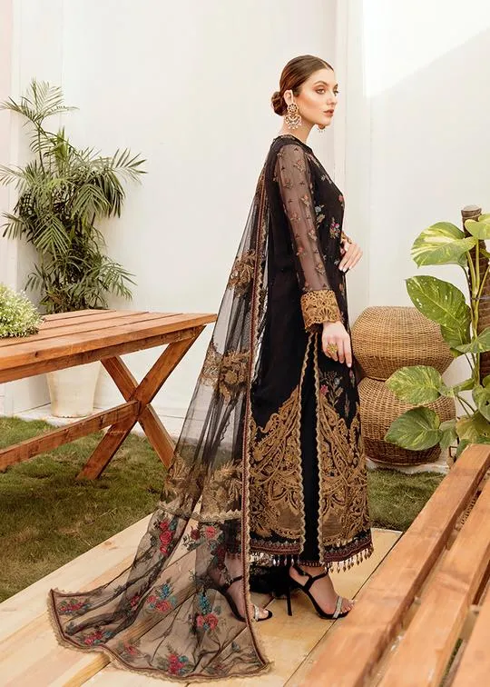 Crinkle Chiffon Party Wear in Black Color #Y6110