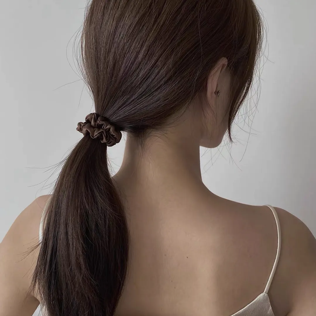 Deep Coffee silk scrunchies mini