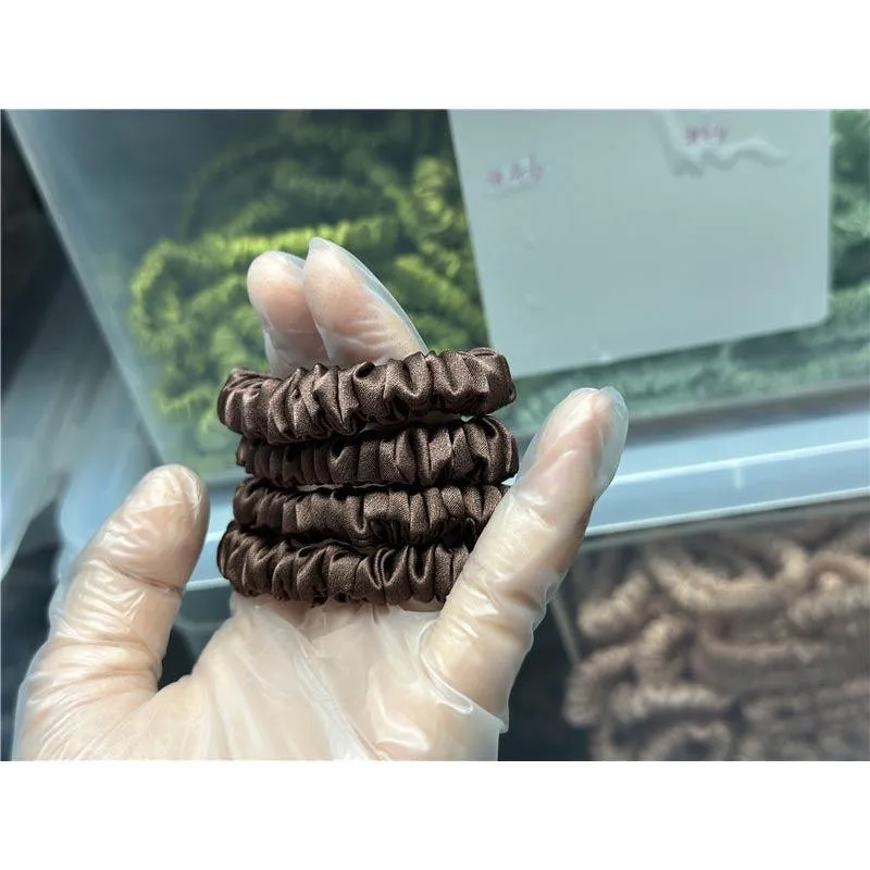 Deep Coffee silk scrunchies mini