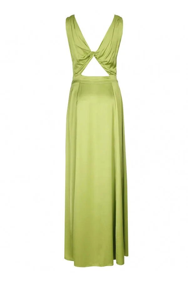 DEEP V-LINE BACK FLOWING MIDI EVENING DRESS
