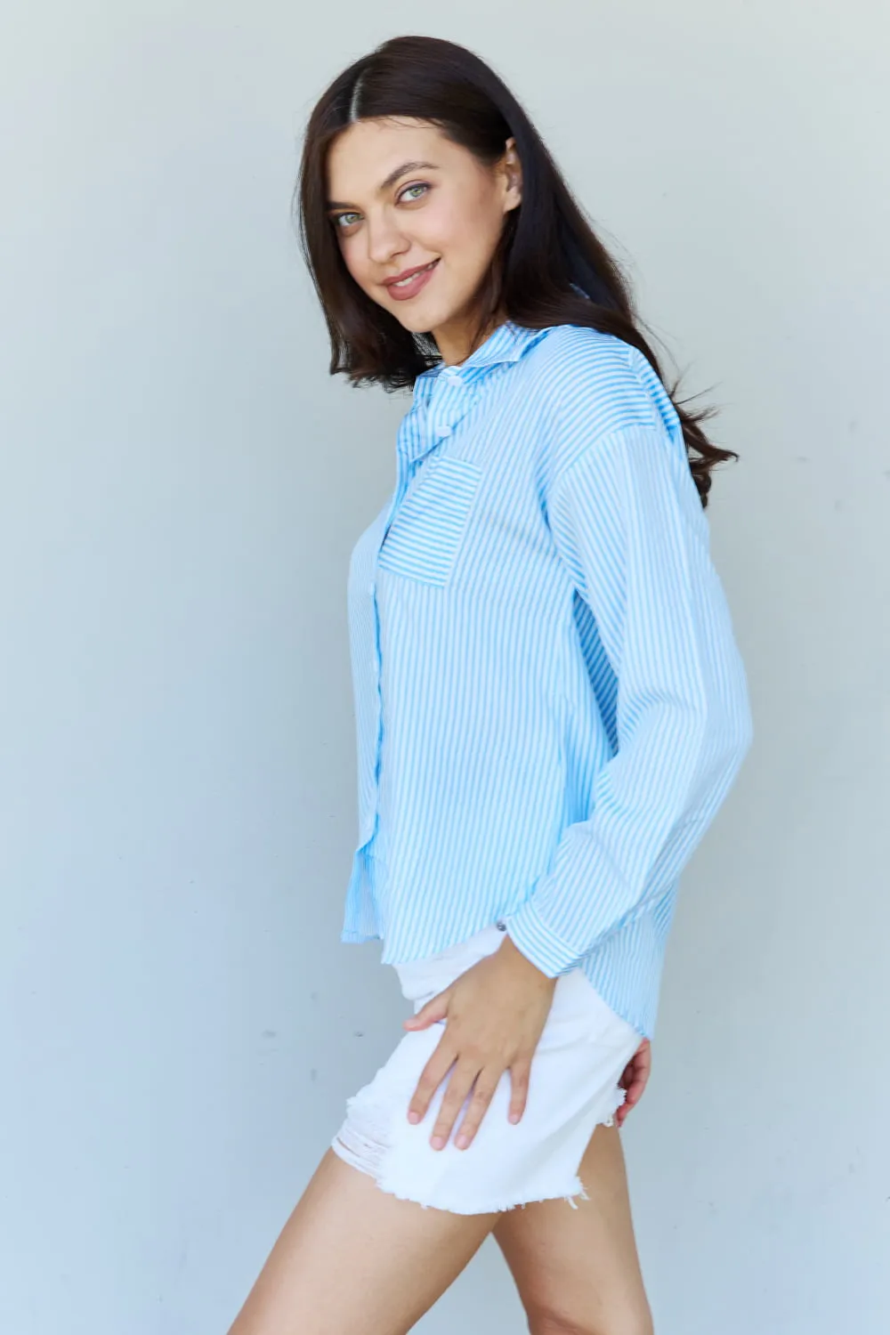Doublju She Means Business Striped Button Down Shirt