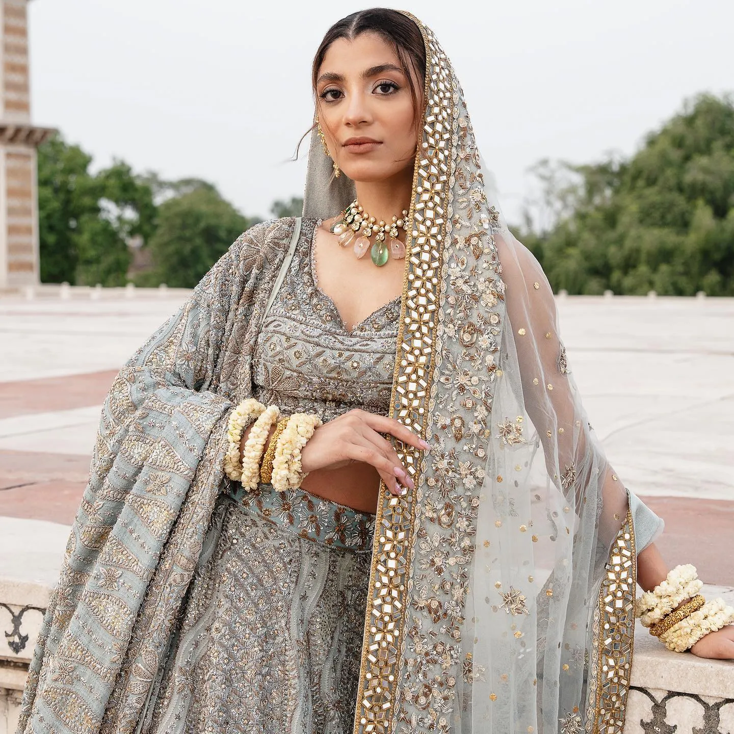 Elegant Pakistani Blue Lehenga Choli and Dupatta Dress