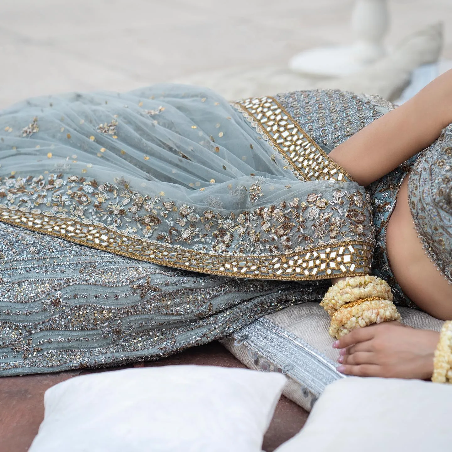 Elegant Pakistani Blue Lehenga Choli and Dupatta Dress