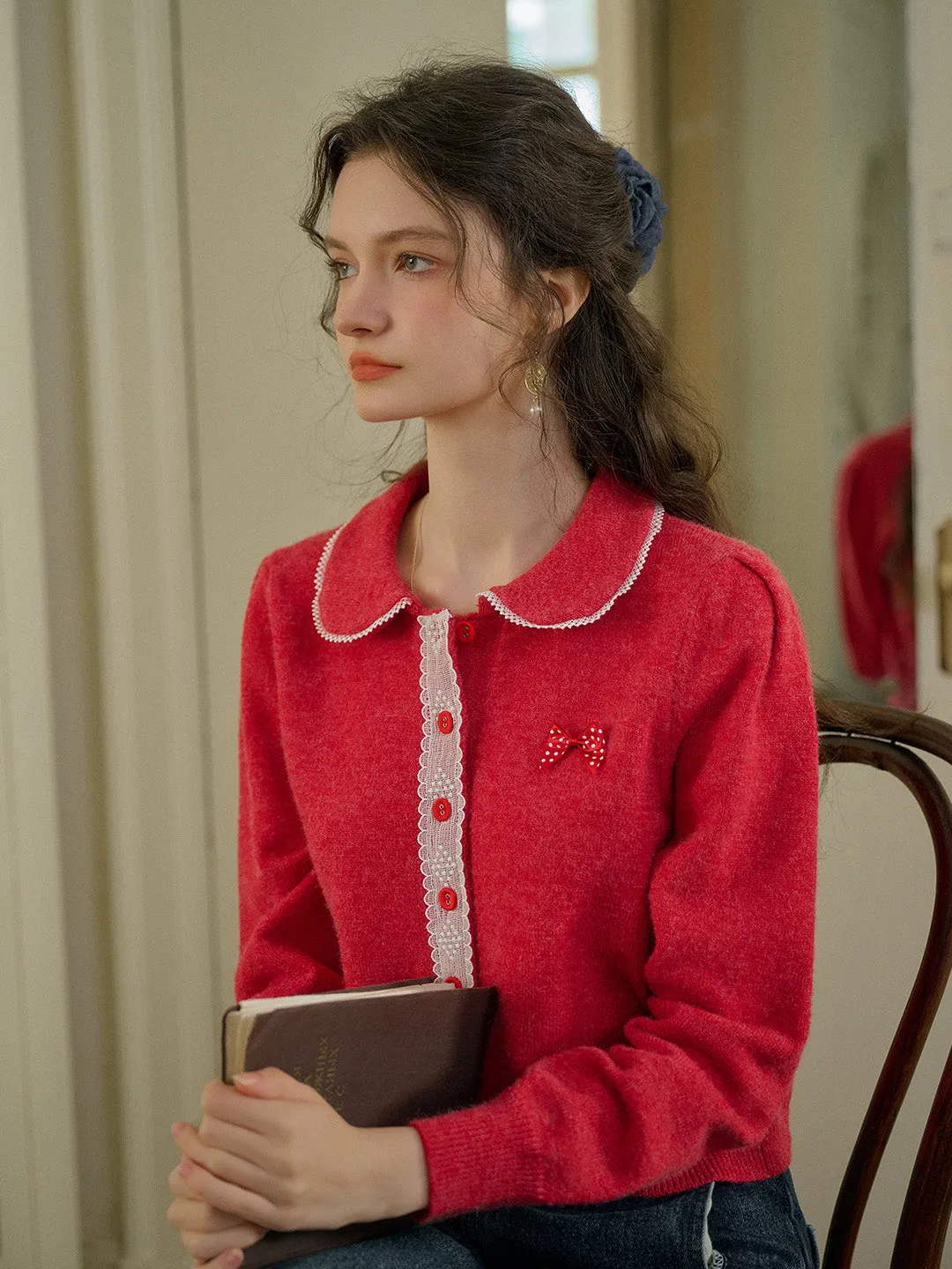 【Final Sale】Laylah Doll Neck Collision Lace Sweater Cardigan