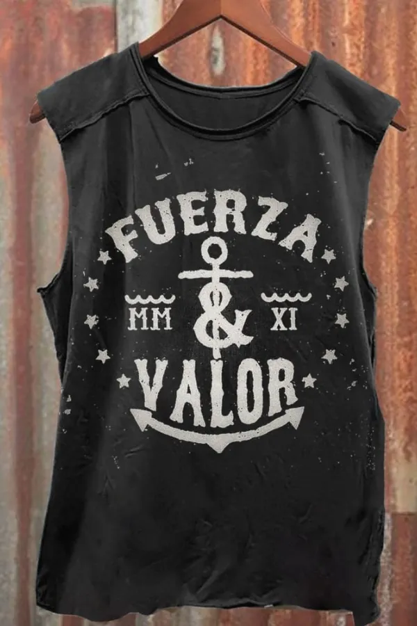 Fuerza Valor Art Print 100% Cotton Casual Tank Top
