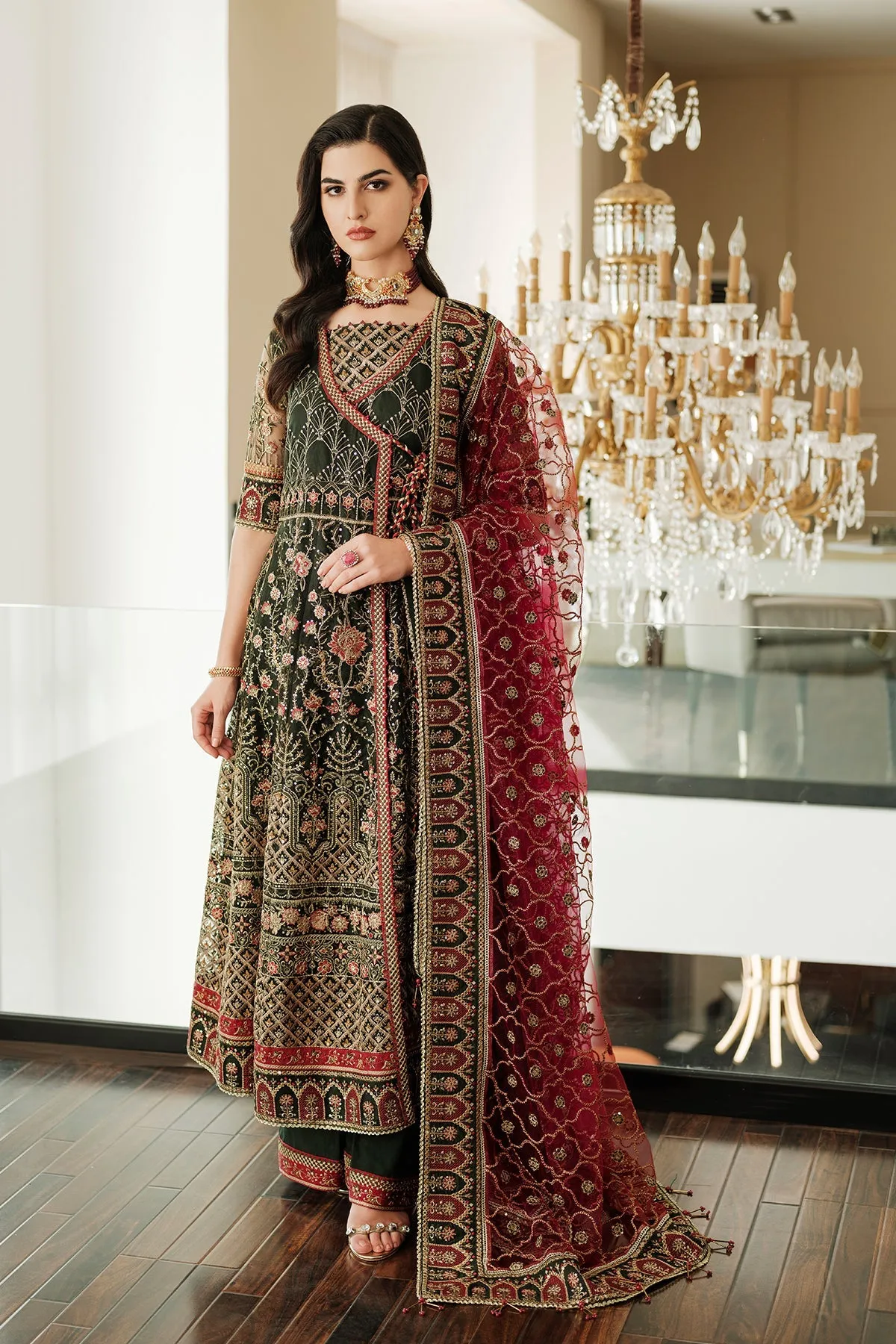 Heavily Embellished Green Pakistani Lehenga Choli Wedding Dress