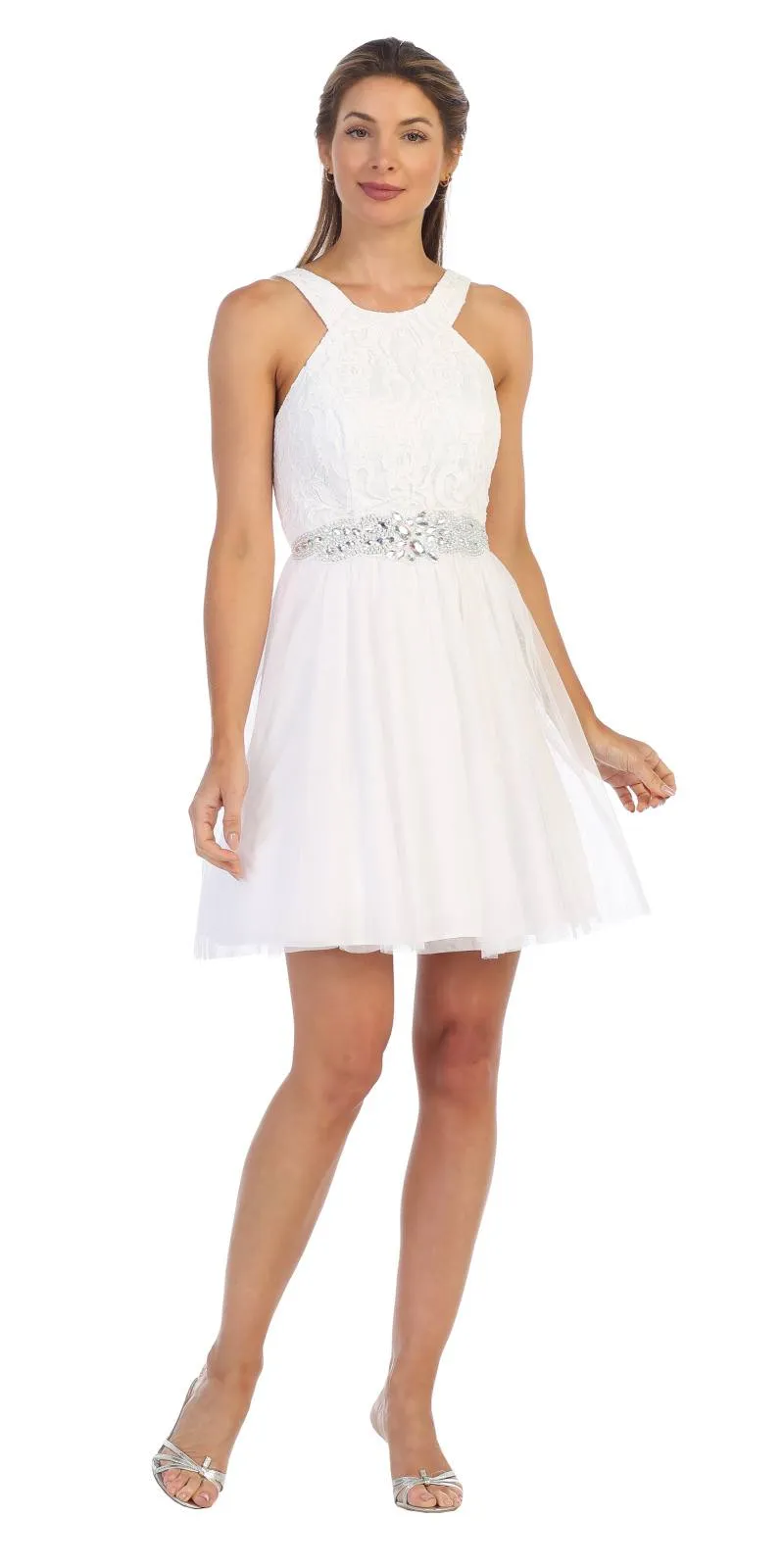 Juno 1079 Homecoming Short Dress Embellished Waist
