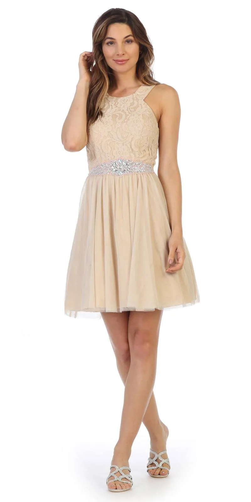 Juno 1079 Homecoming Short Dress Embellished Waist