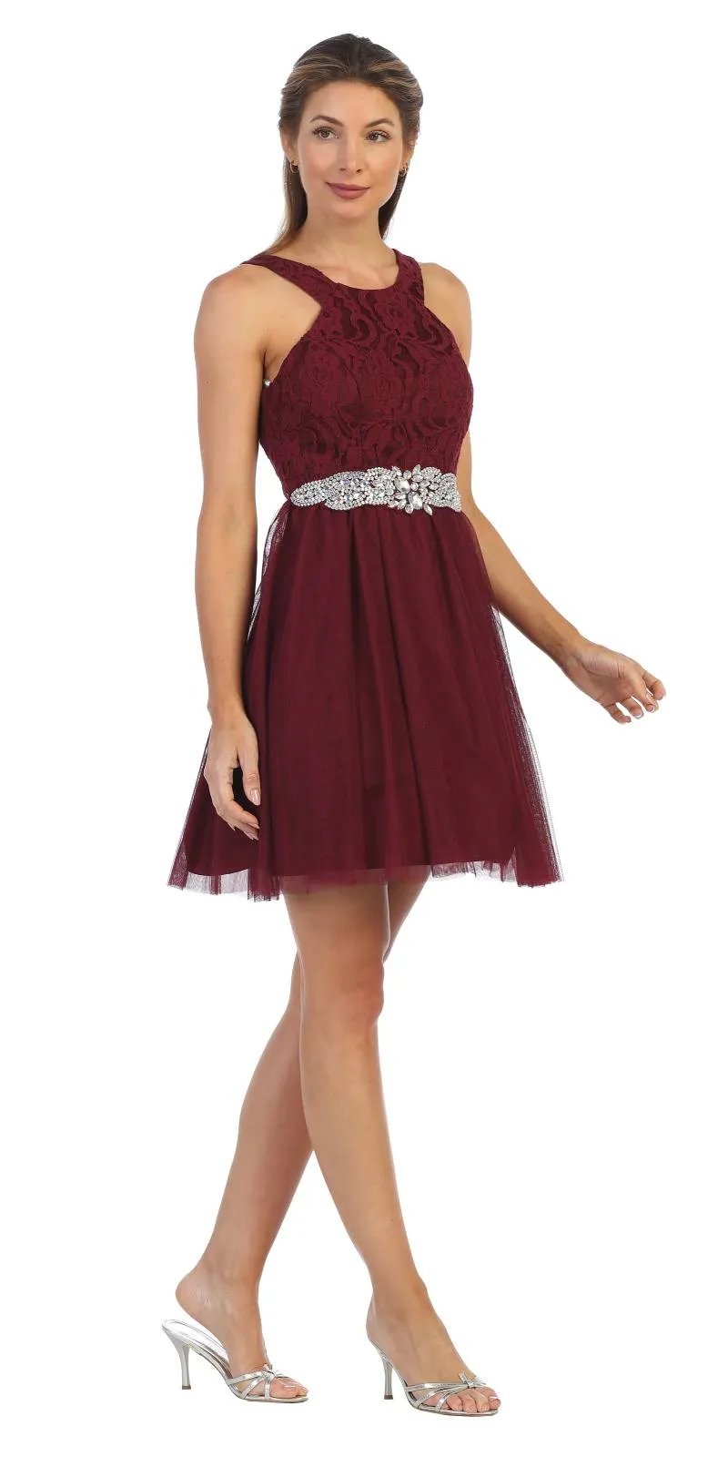 Juno 1079 Homecoming Short Dress Embellished Waist