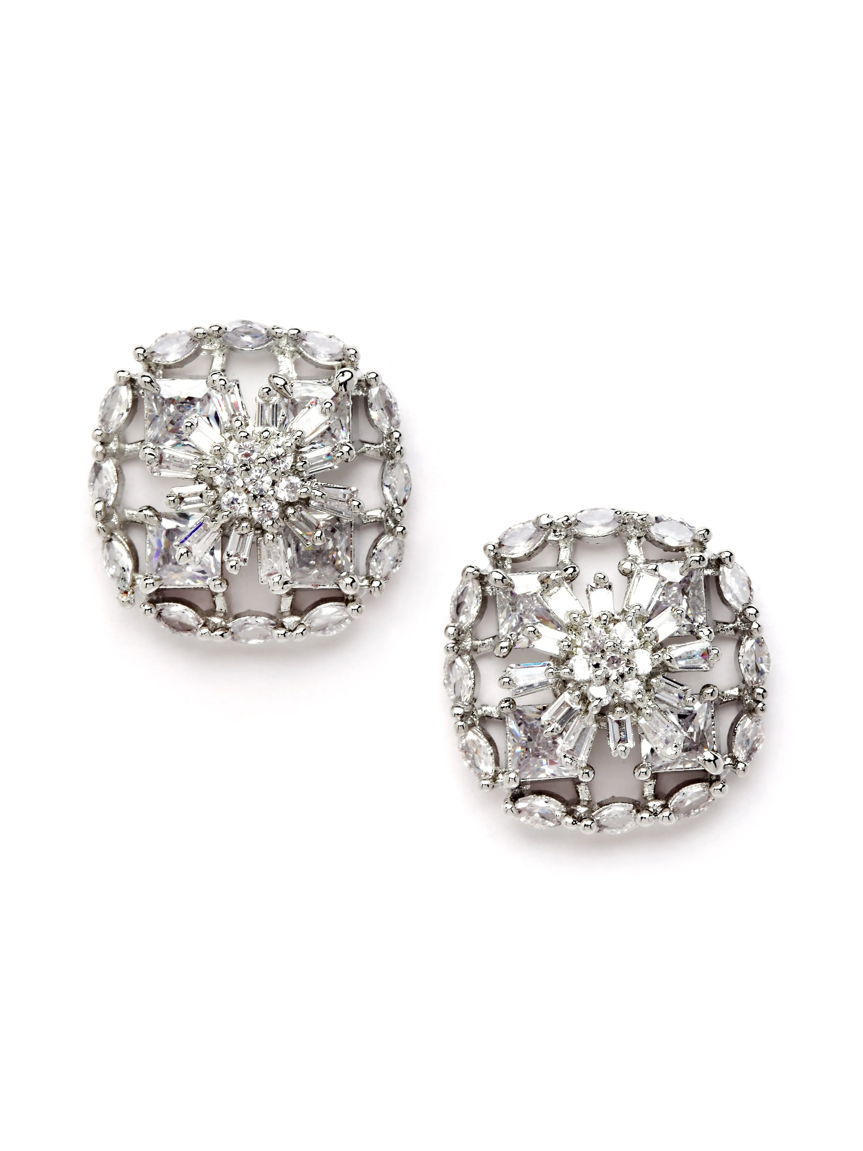 Karatcart Silver Plated Embellished Cubic Zirconia Stud Earrings for Women