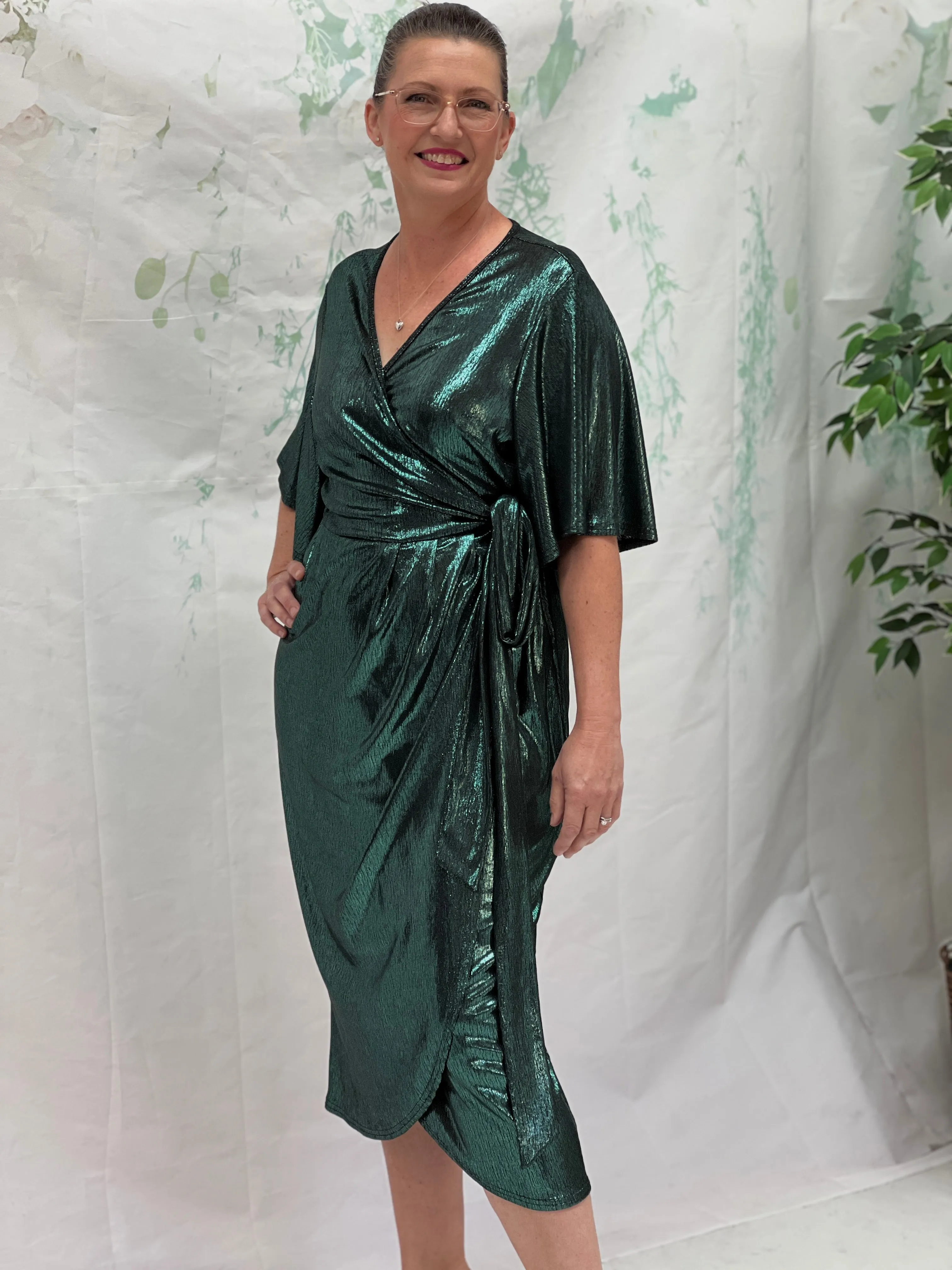 Kuss Emerald Shimmer Wrap Dress