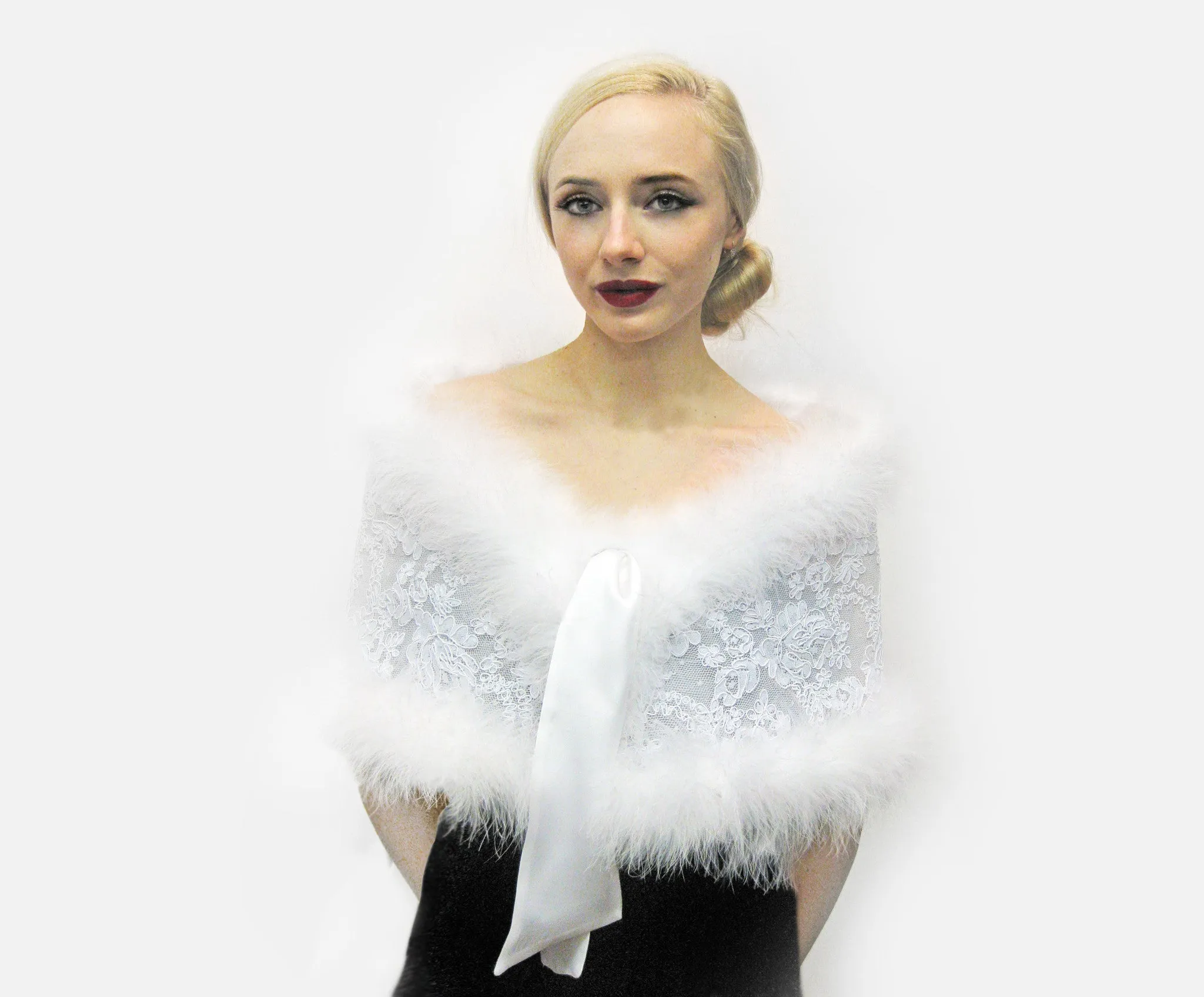 Lace and Marabou Feather Wrap
