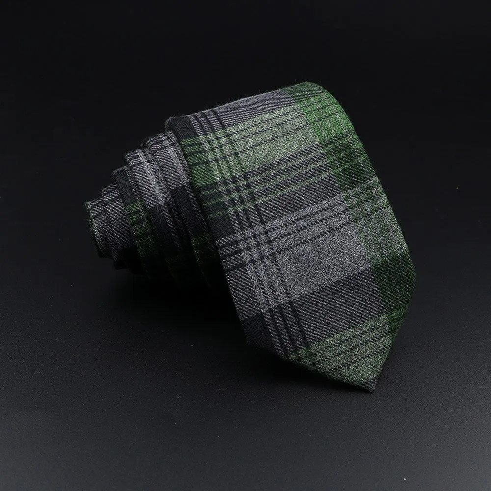 Men&#39;s Plaid Tie Cotton Black Grey Red Necktie Handmade Wool Narrow Collar Ties Wedding Business Party Suit Shirt Gift Accessory