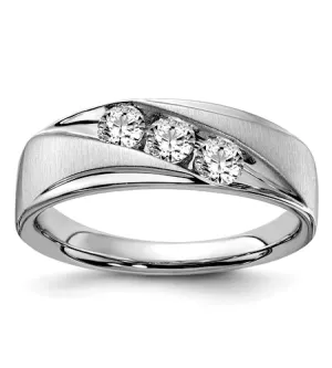 Men's 3 Diamond Wedding Band, 10k White Gold, .60 carat t.w.