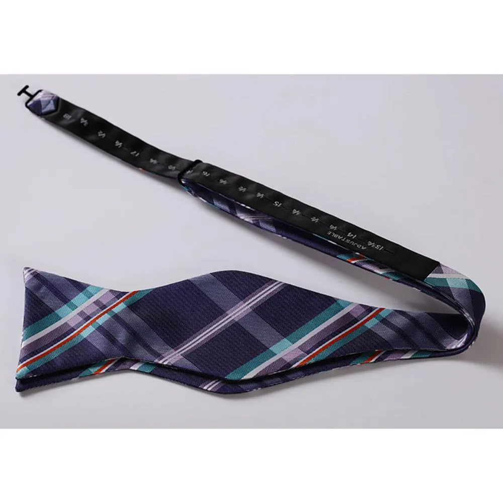 Men's Purple Aqua Orange Check Bow Tie & Pocket Handkerchief - Identical 149
