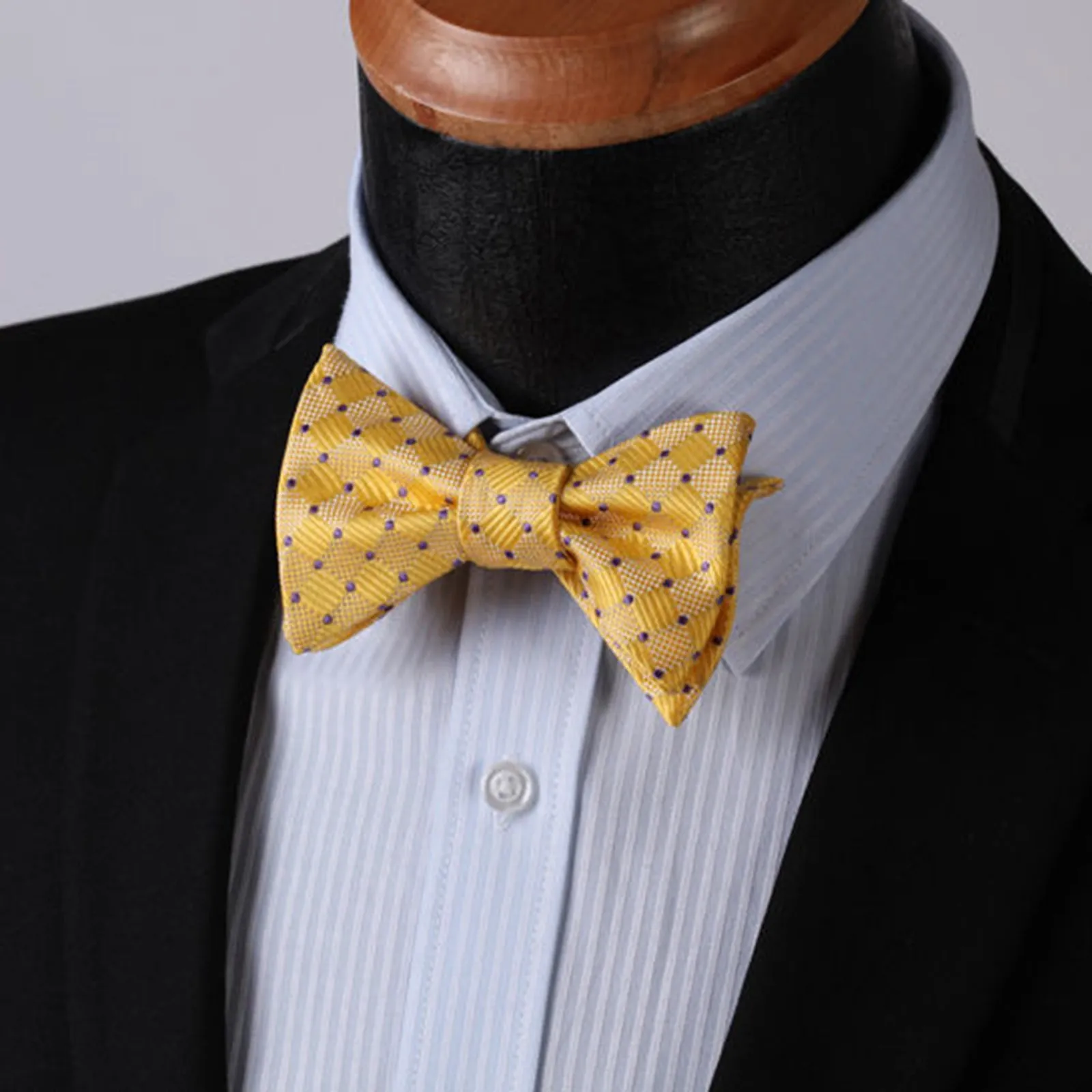Men's Silk Solid Yellow Self Bow Tie & Pocket Square Handkerchief
