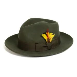 Olive Green Fedora 100% Australian Wool Crushable Hat