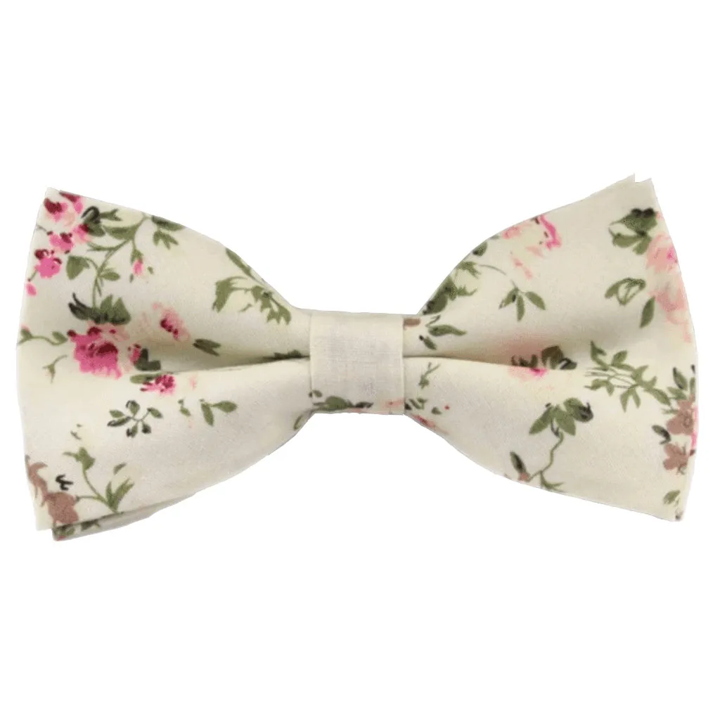 Olivia Cream Floral Bow Tie and Pocket Square Set