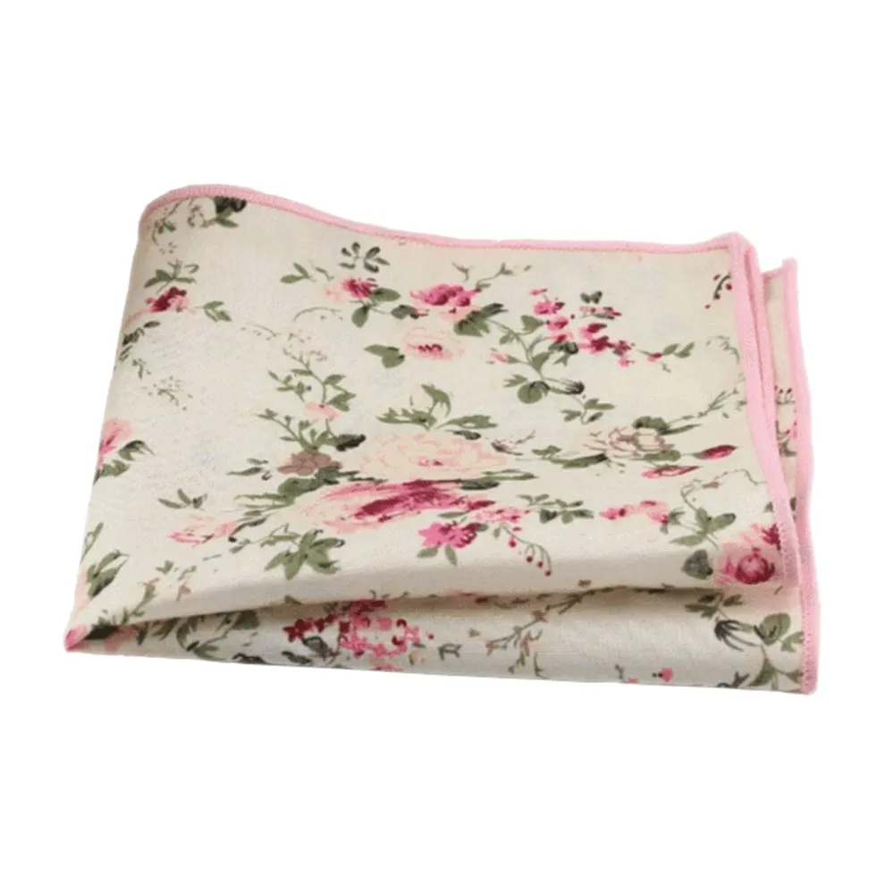 Olivia Cream Floral Bow Tie and Pocket Square Set