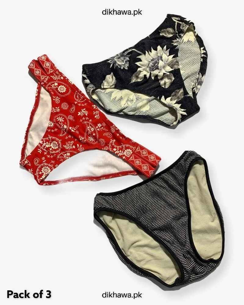 Pack of 3 Imported Stocklot Branded Silk Panty Bikini Style Sexy Thong Panty Swimwear Panty