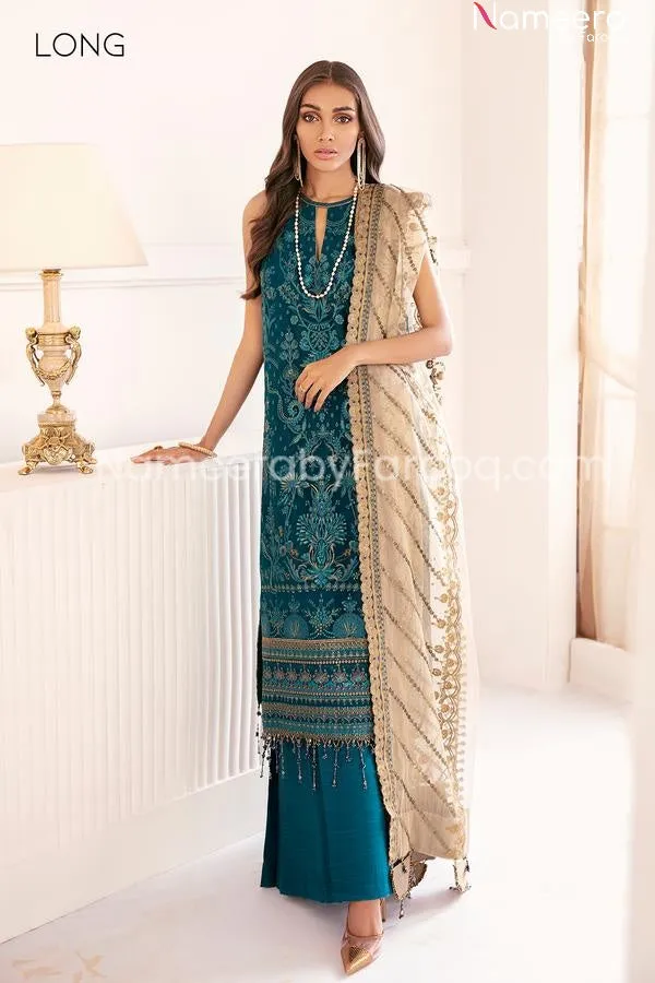 Pakistani Party Wear Dark Sea Green Dress #PN237