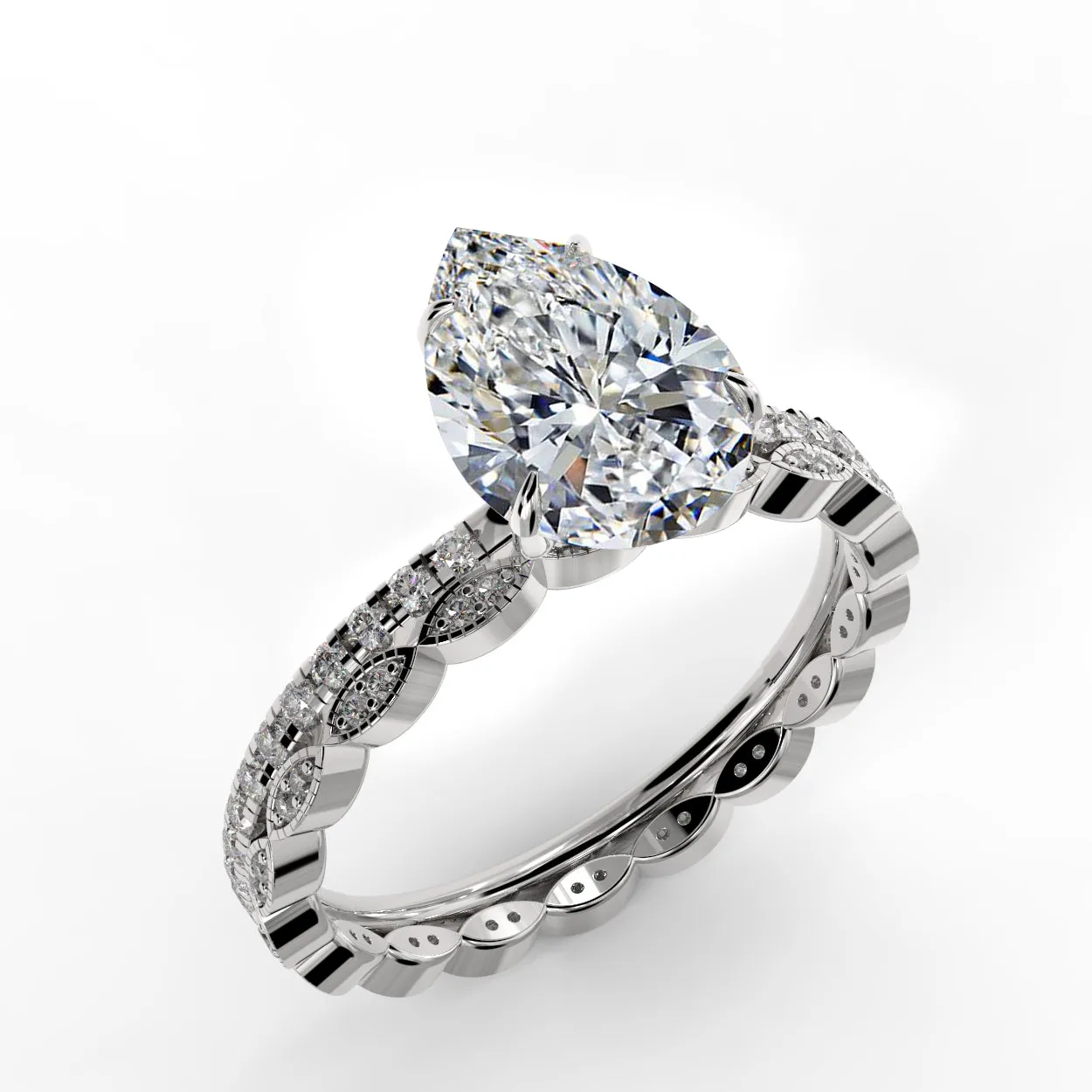 Pear Drop Cut Pave Engagement Ring Bridal Set - 502
