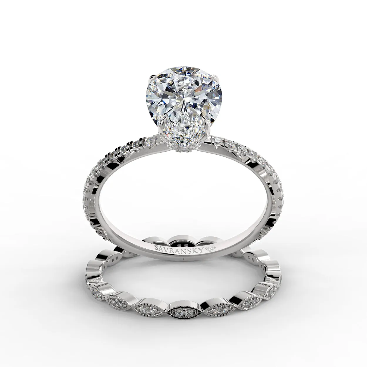 Pear Drop Cut Pave Engagement Ring Bridal Set - 502
