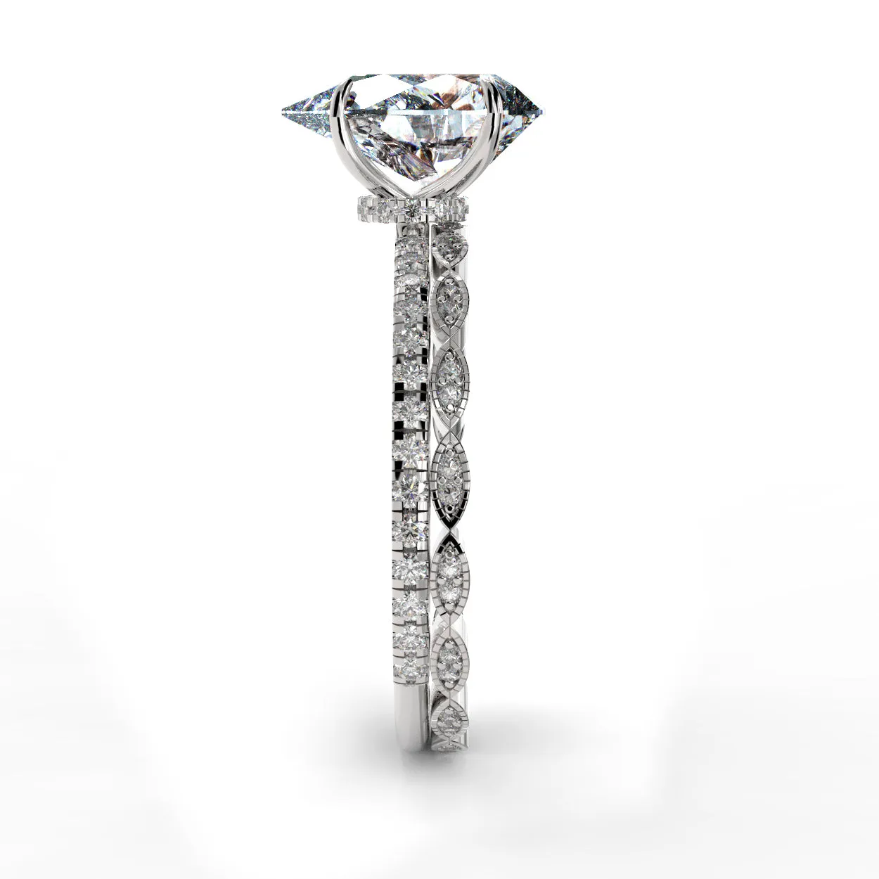 Pear Drop Cut Pave Engagement Ring Bridal Set - 502