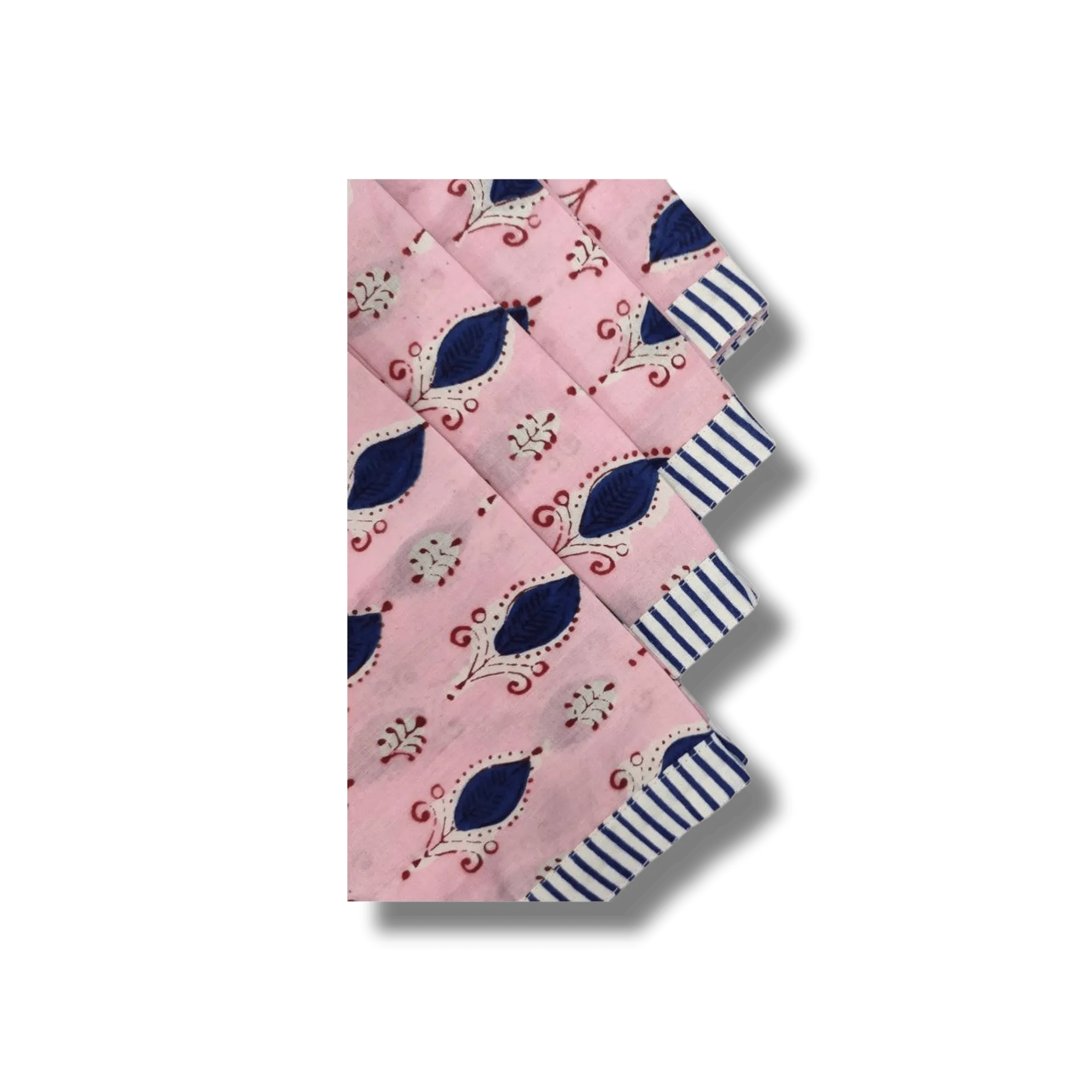 Pink Floral Indian Block Printed Striped Napkins