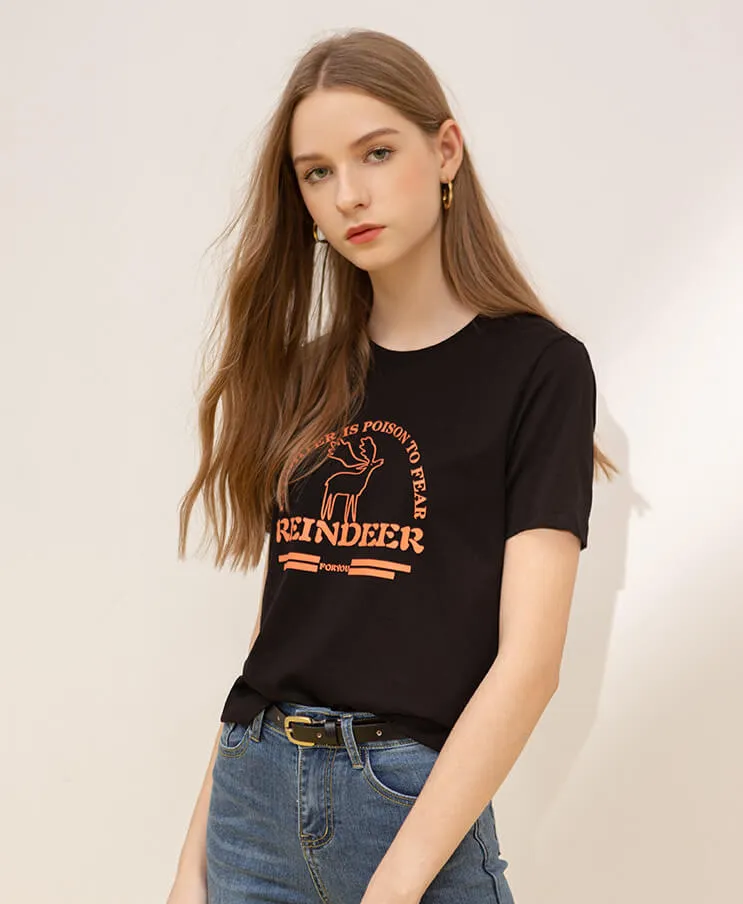 Print Reindeer Cotton T-Shirt
