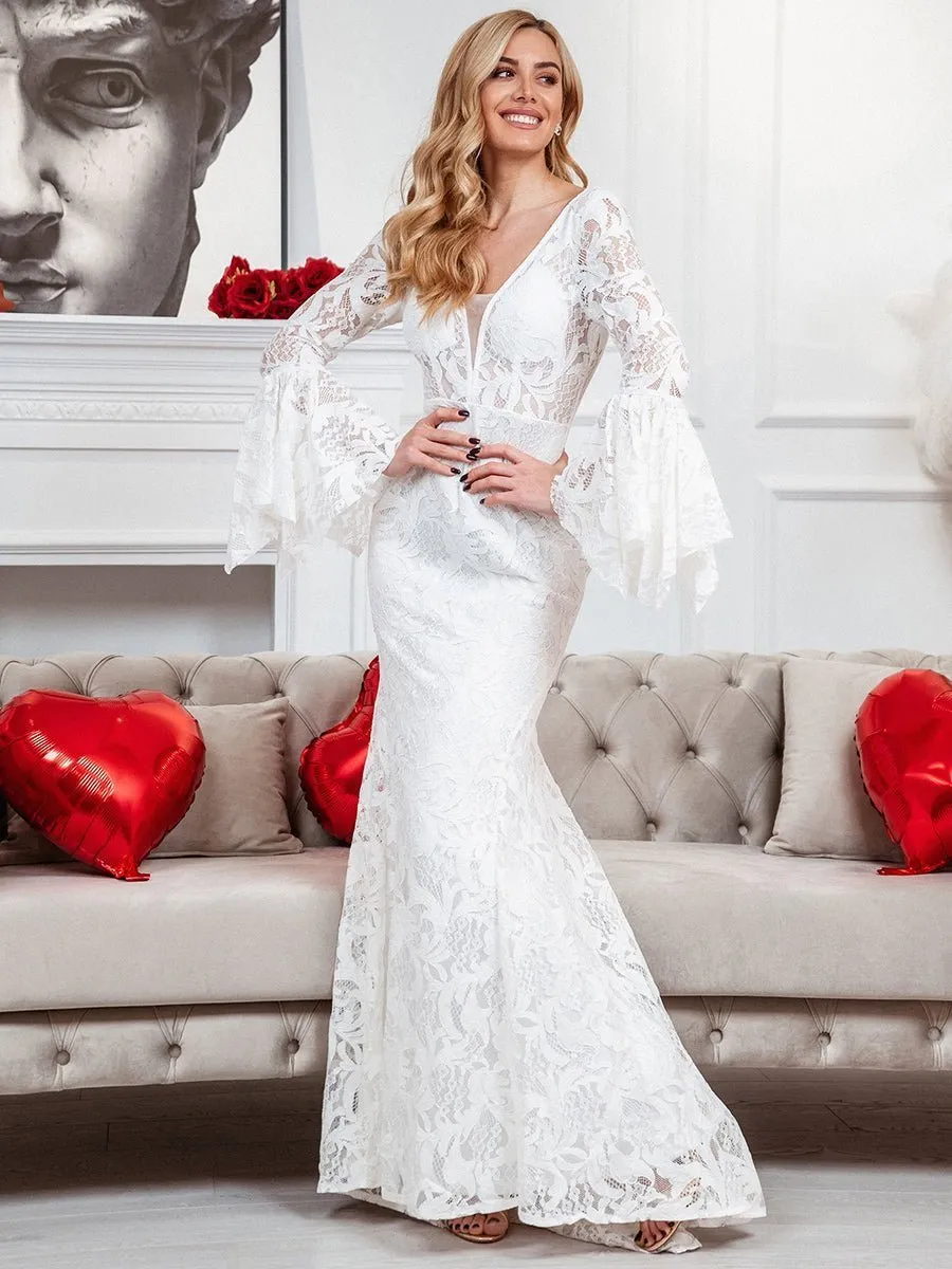Priya long sleeve Wedding gown with train s6 Express NZ wide