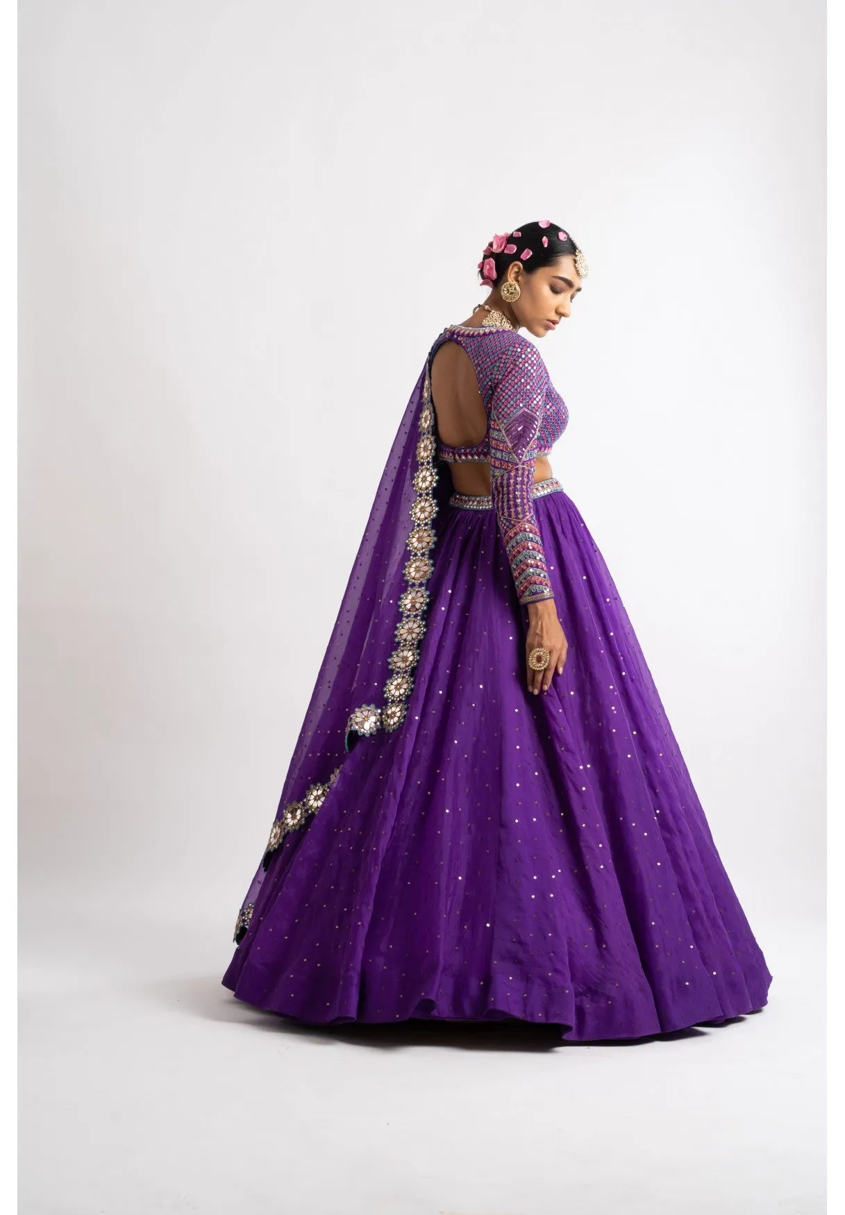 Purple Silk Organza Lehenga Set