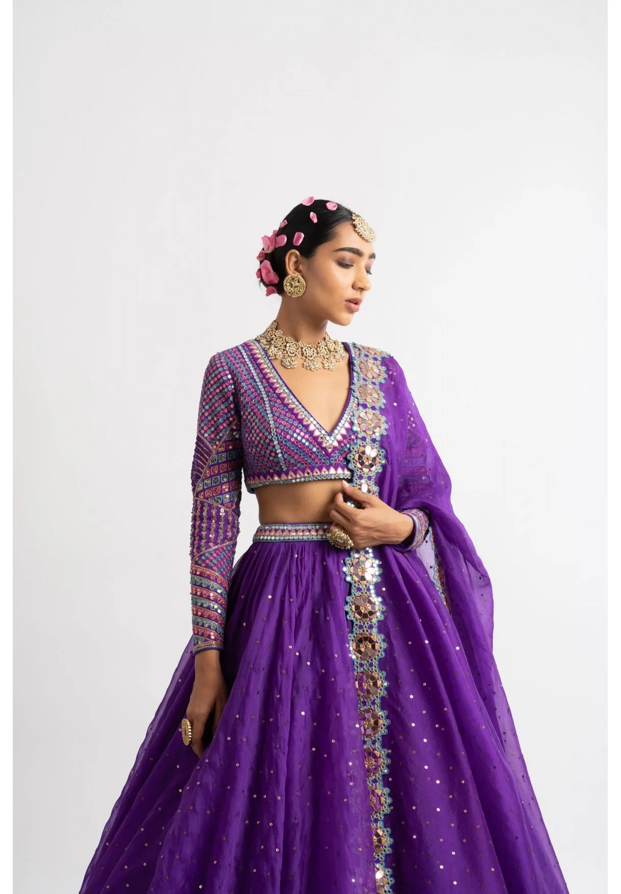Purple Silk Organza Lehenga Set
