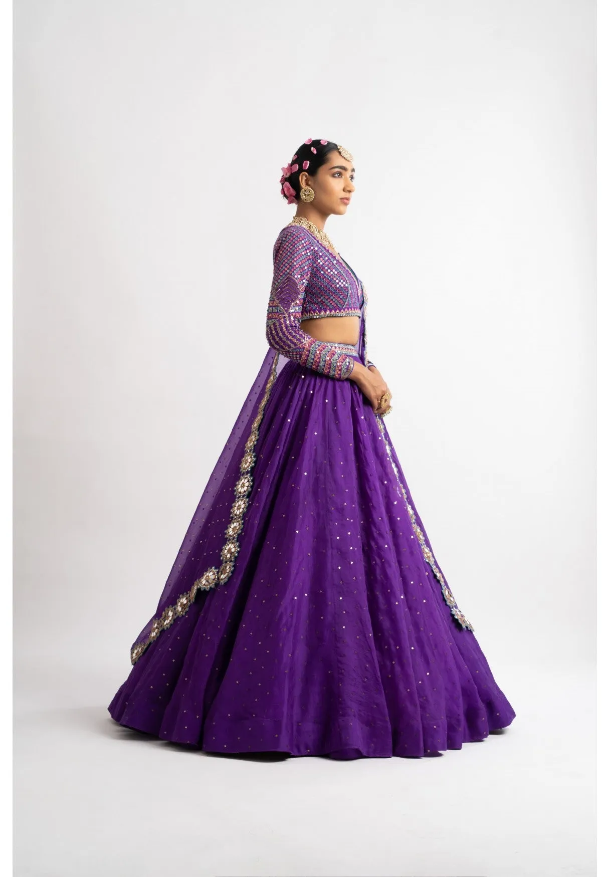 Purple Silk Organza Lehenga Set