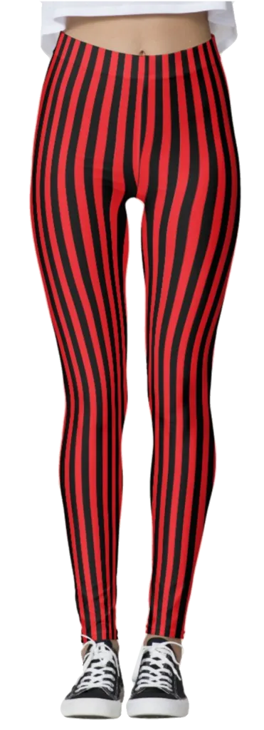 Red & Black Thin Striped Leggings