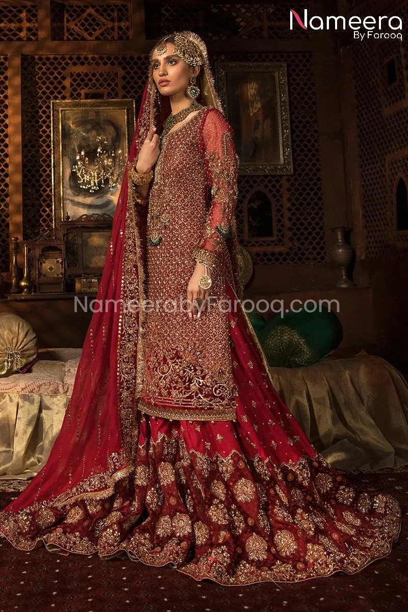 Red Bridal Lehenga Pakistani with Long Shirt #BS69