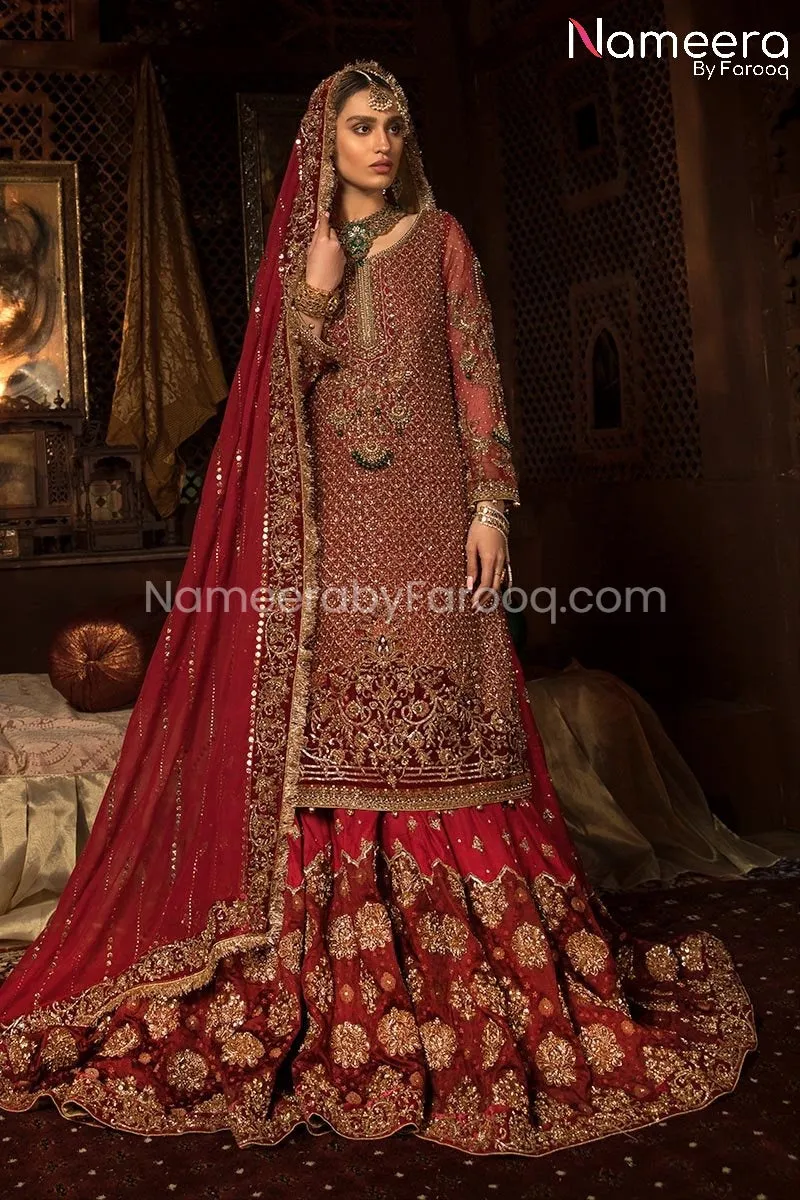 Red Bridal Lehenga Pakistani with Long Shirt #BS69