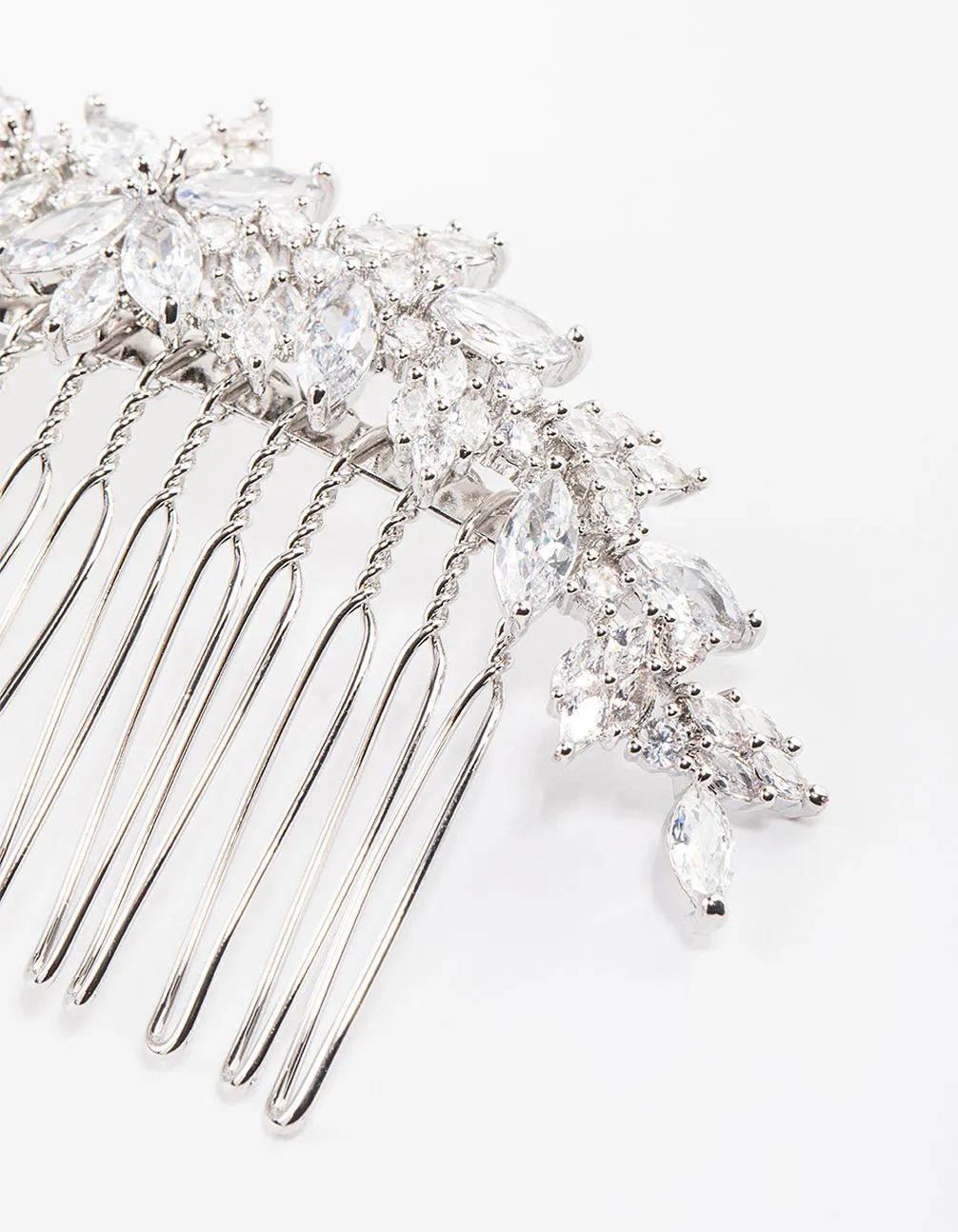 Silver Cubic Zirconia Floral Arch Hair Comb